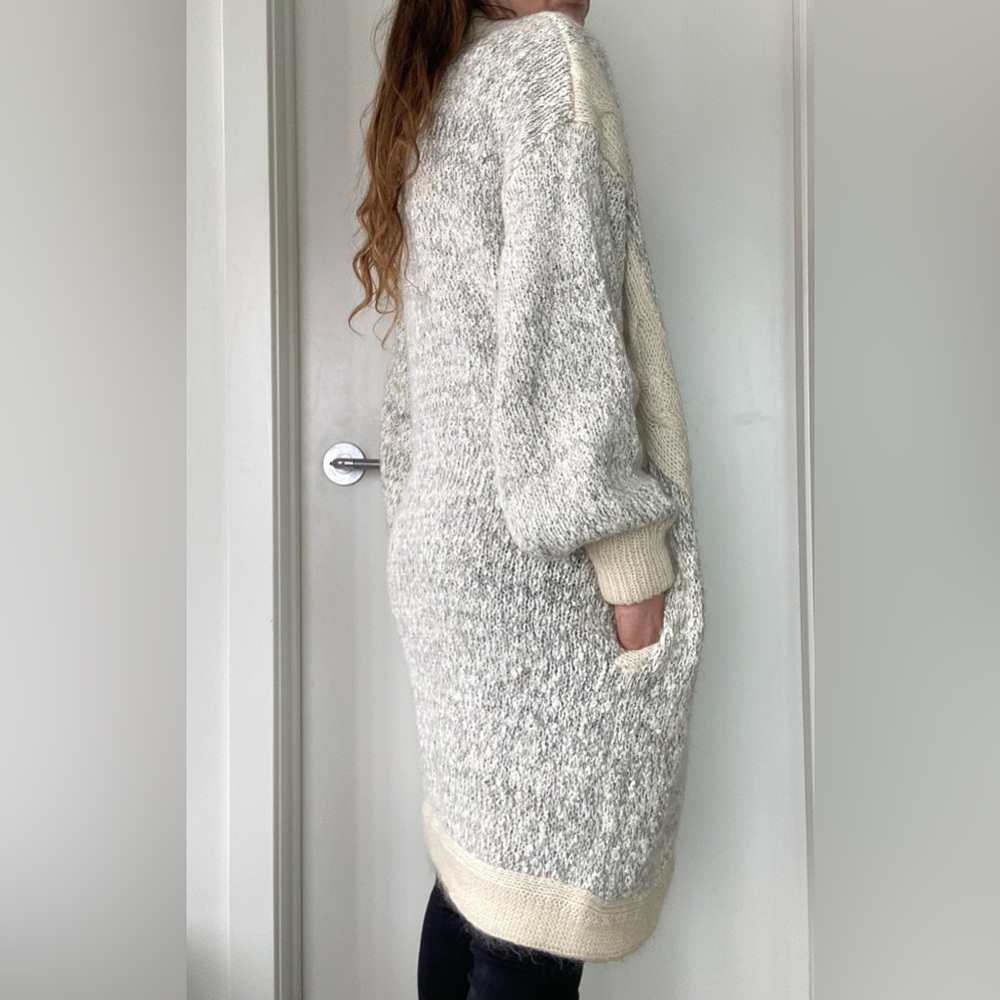 VTG soft mohair cable-knit slouchy cream coloured long duster cardigan sweater - Picture 3 of 12